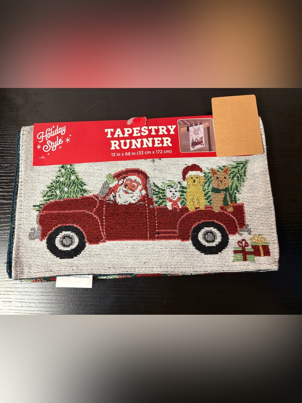 Christmas Santa Truck Tapestry Table Runner 13x68 Holiday Decor